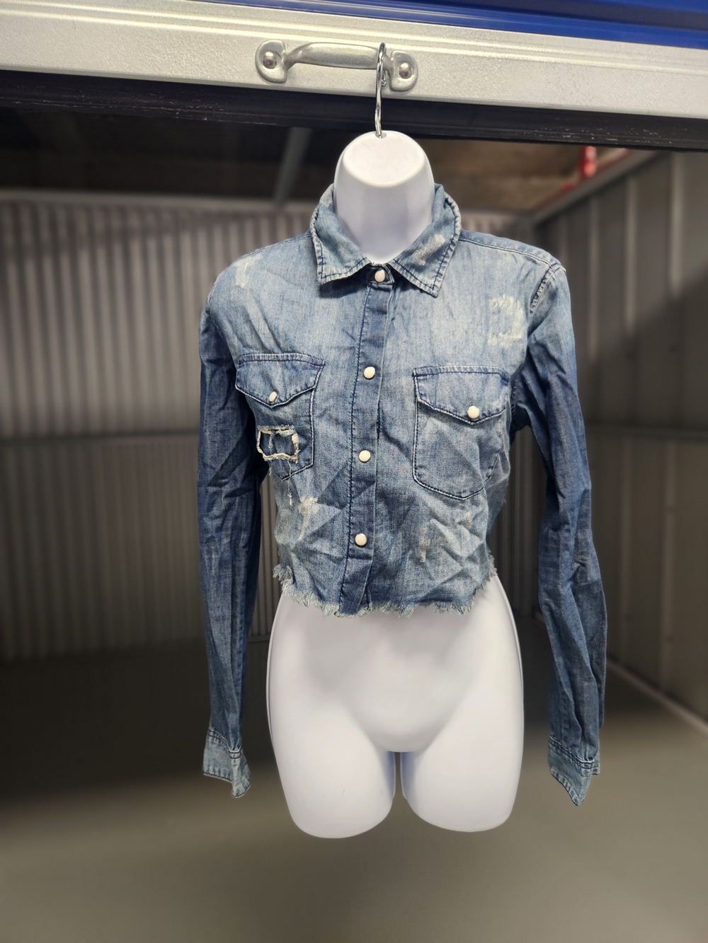 Twelve by Twelve Distressed Light Blue Denim Crop Shirt